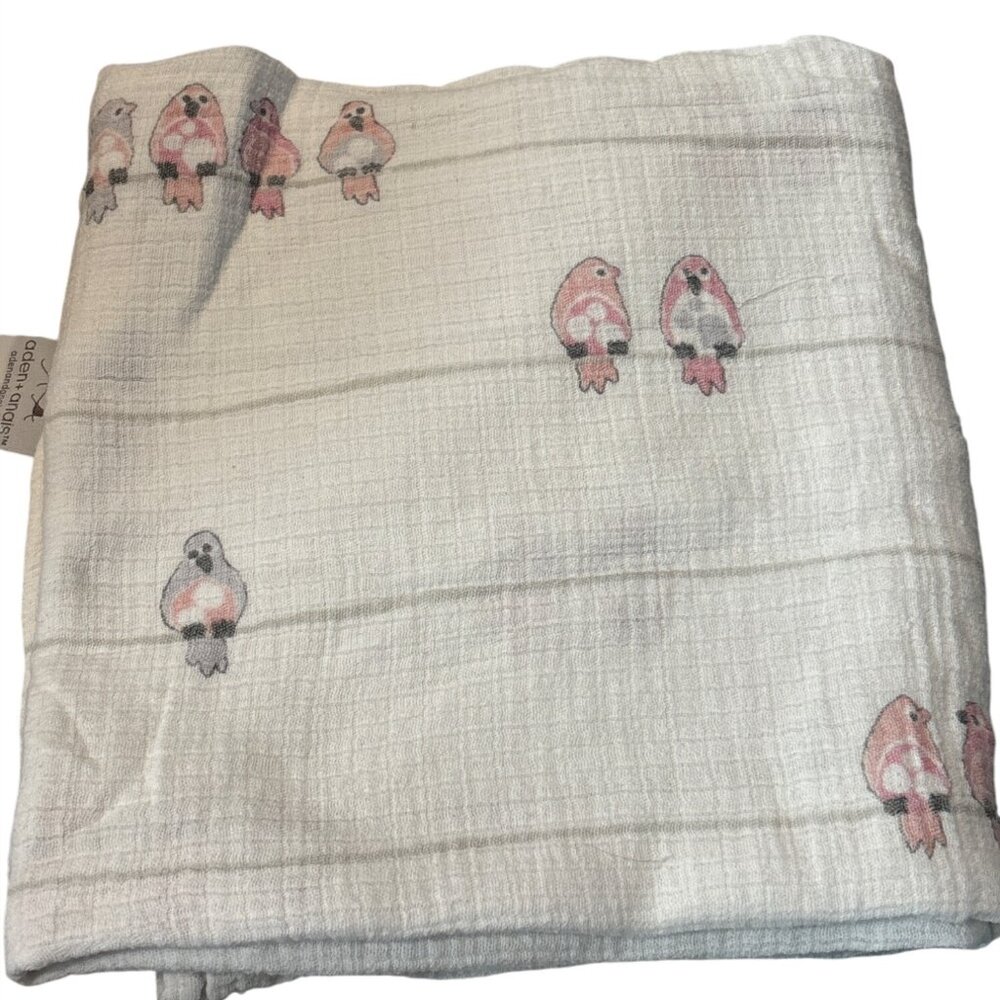 Aden + Anais Baby Muslin Swaddle Blanket 100% Cotton Pink Bird Pattern
